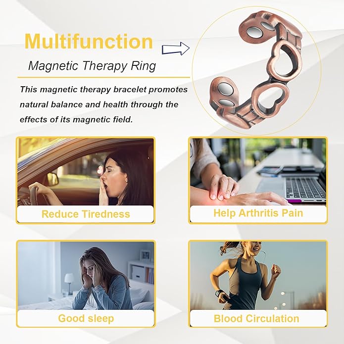 Copper Rings for Women, Pure Copper Adjustable Magnetic Ring （FUTI）
