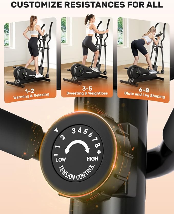 Caromix Elliptical Machine with Magnetic Resistance, Elliptical Exercise Machine for Home with LCD Monitor and Hyper-Quiet Magnetic Driving System, 300LBS Loading Capacity
