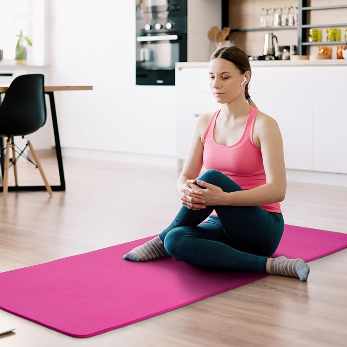 Fitvids Yoga Mat, 1/2-Inch Extra Thick High Density Exercise Mat, Anti-Tear Exercise Yoga Mat with Carrying Strap, Suitable for Various Yoga Exercises