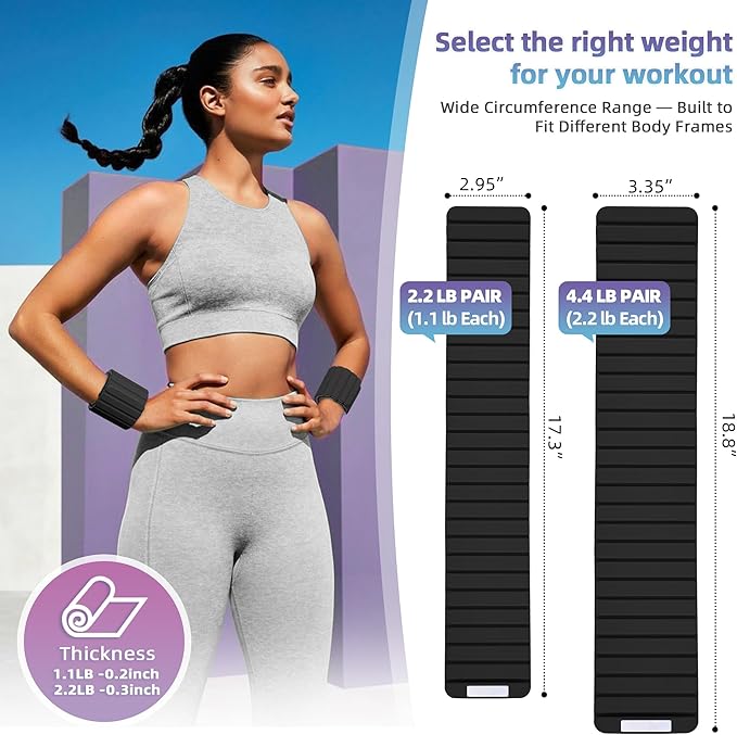Wrist Weights Ankle Weights for Women 1 Pair (1.1 lb/2.2 lb Each) Silicone Magnetic Leg Arm Weighted Bracelet for Home Yoga Pilates Gym Workout Walking Jogging