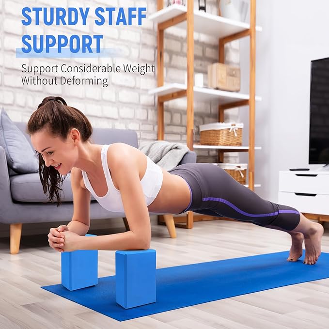 Yoga Blocks 2 Pack 9x6x3 Inches, Sturdy Foam Yoga Block, Premium EVA, Non Slip High Density for Pilates Meditation, Stretching and Toning