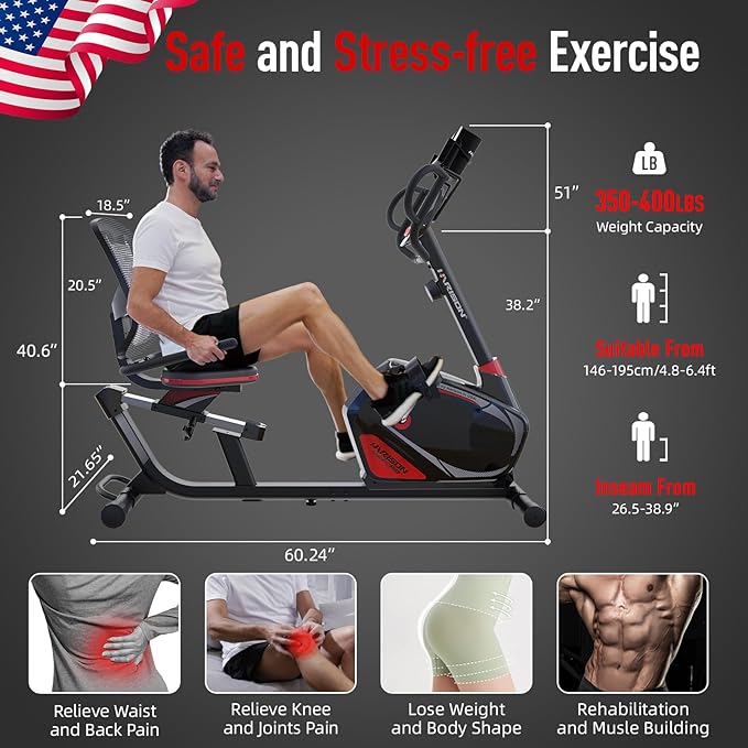 HARISON Exercise Bike 400 lbs Capacity, Easy Assembly Magnetic Recumbent bike for Adult and Seniors with Arm Exerciser , Recumbent Stationary bike for Home, 2 in 1 LCD Monitor and Tablet Holder (Same-day Shipping service）
