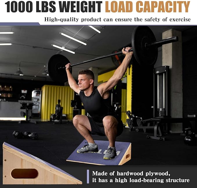 CAELUM Slant Board for Squats, Training Incline Board for Knees Over Toes, Wooden Non-Slip 25 Degree Incline Durable Board for Calf Stretch, Weightlifting, Fitness, 1000 Lbs Weight Capacity