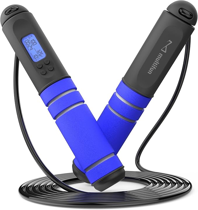 multifun Digital Jump Rope with Smart Counter & Timer - Adjustable Speed Skipping Rope for Fitness, Weight Loss, Boxing, MMA - Tangle-Free Ball Bearings & Anti-Slip Handles for Men, Women, Kids