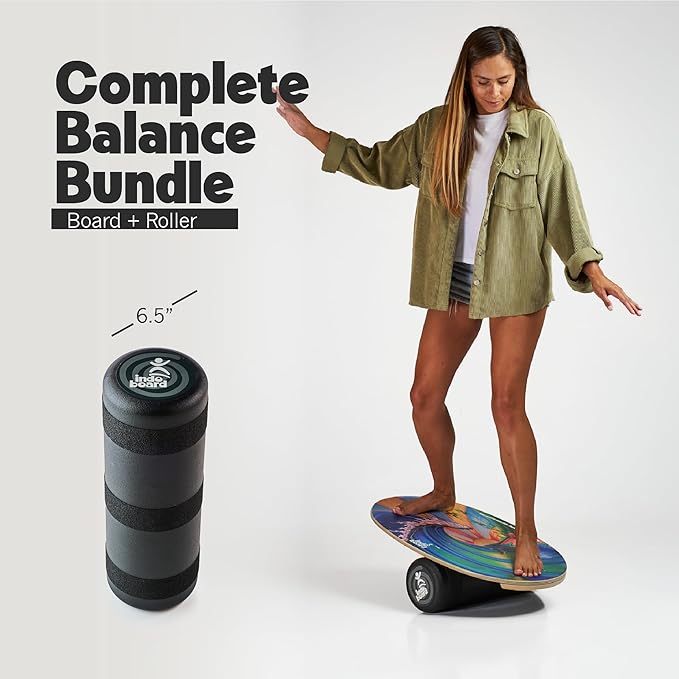 The Original Indo Board - Balance Board Trainer for Core Strength, Stability & Athletic Performance - Surfing, Skateboarding, Snowboarding, Yoga, Physical Therapy & More. Includes Board and Roller.