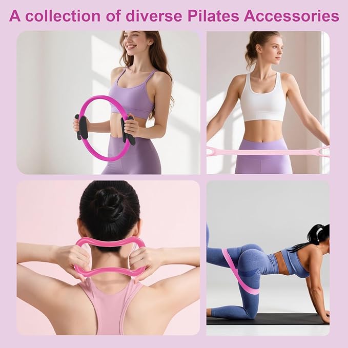 Pilates Ring Set - Home Equipment for Women with 14-inch, 9.8-inch Ball & 5 Resistance Bands for Muscle Training & Flexibility