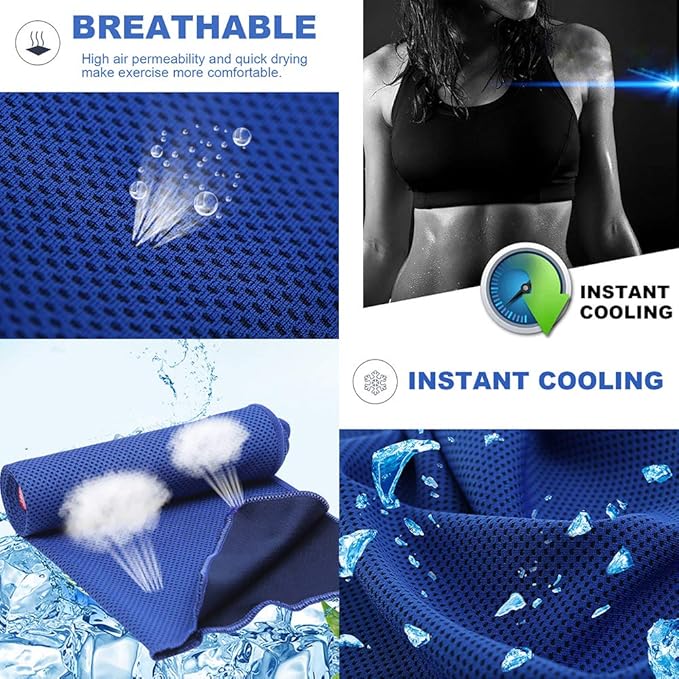 Pack of 20 Cooling Towel 40x12'' Ice Towel for Neck and Face Microfiber Chilly with Bag Breathable Yoga Gym Stay Cool Towels Sweat Rag for Workout Running Camping Pilates Beach, Dark Blue