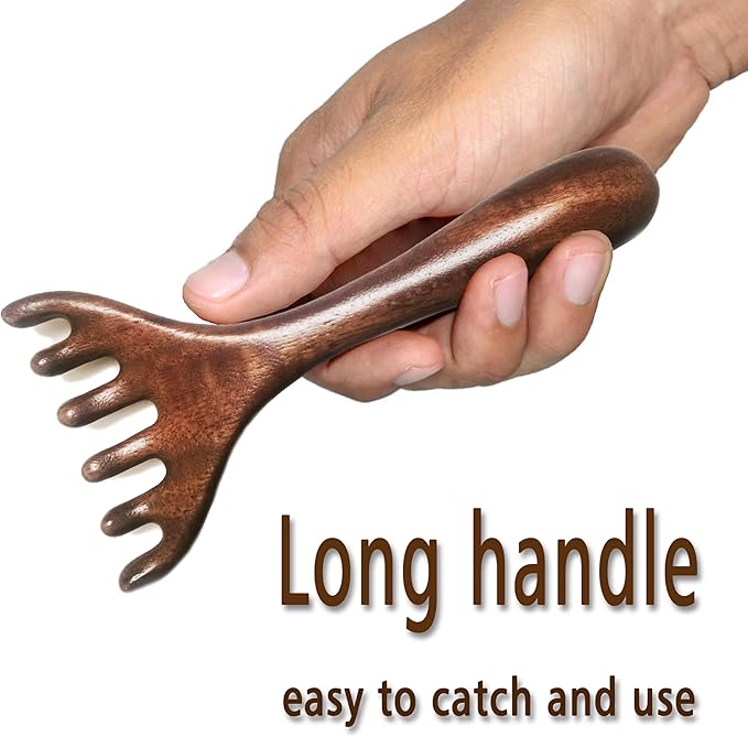 Wooden Self Care Facial Reflexology Hand Self-Massage for Head, Neck and Back, Set of 2 Wood Massage Tools