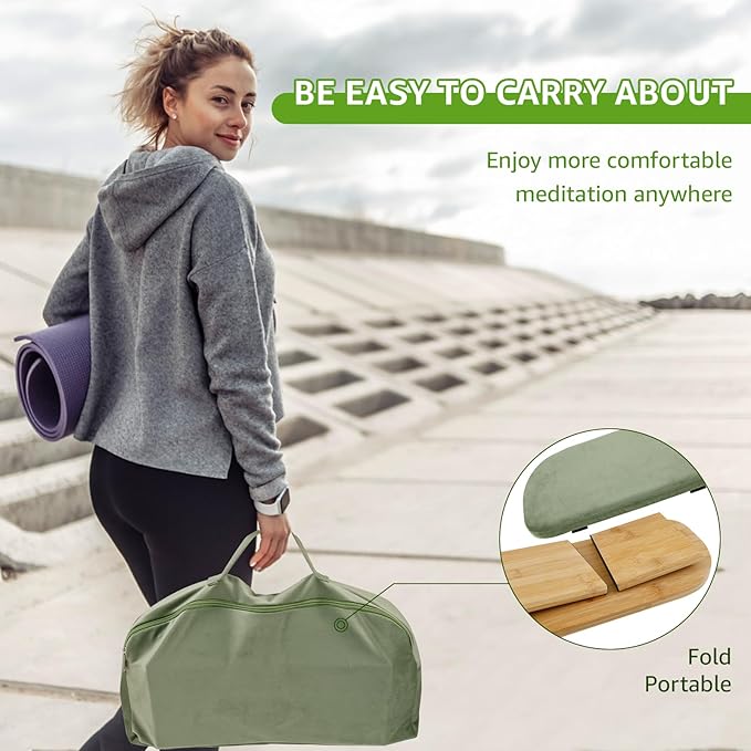 Meditation Bench, Ergonomic Design, Sustainable Bamboo with Folding Kneeling Meditation for The Perfect Posture Meditation Cushion, Meditation Stool, Prayer Bench, Meditation Chair, Yoga Stool (green)