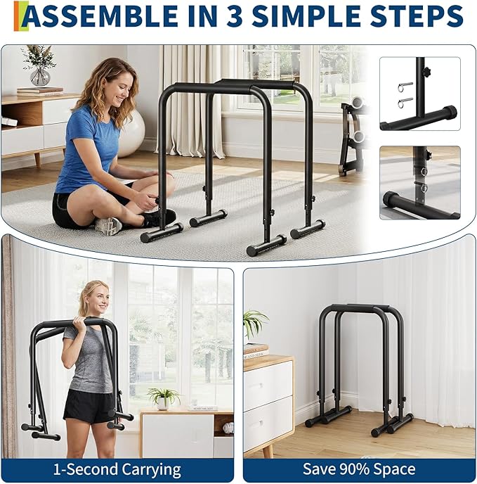 Adjustable Dip Bars Station, 440LBS Heavy Duty Dip Stand for Home Gym, Portable Dip Bar for Calisthenics & Upper Body Workout, Push Up Bars with Adjustable Height (32"-36")