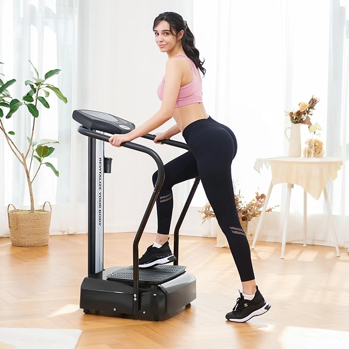 ZELUS Vibration Plate Exercise Machine with Handles, Vibration Plate for Lymphatic Drainage with 2 Resistance Bands (3 Preset Modes 99 Levels)
