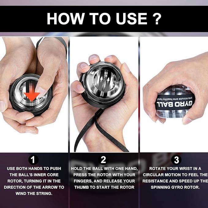 Curaball Hand Exerciser–Torque Ball Strengthener with Counter, LED Lights, Auto-Start Gyroscopic Wrist Trainer for Arms, Fingers & Forearms, Grip Training Tool for Home