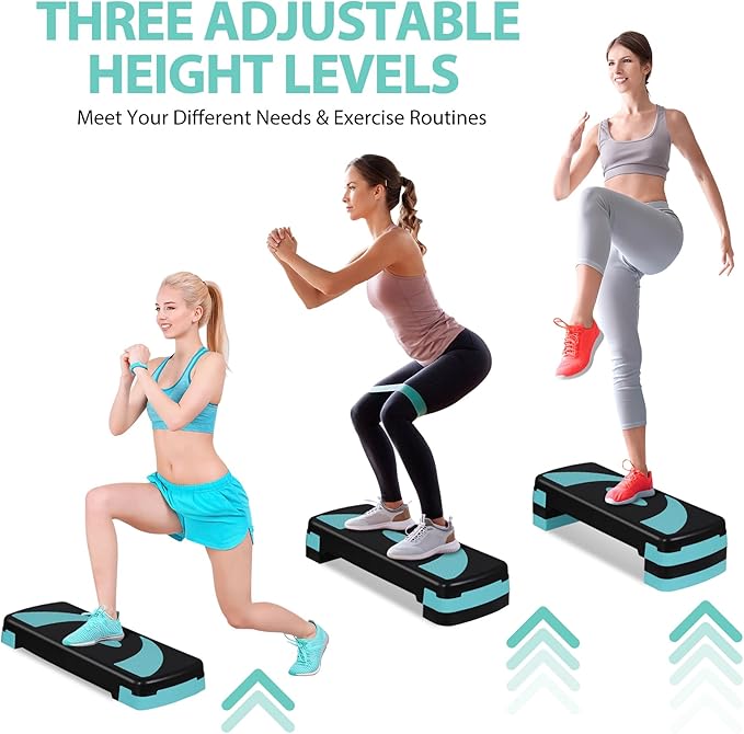HomGarden Adjustable Workout Aerobic Stepper in Fitness & Exercise Step Platform Trainer Stepper w/Risers Adjust 4"-6''-8''
