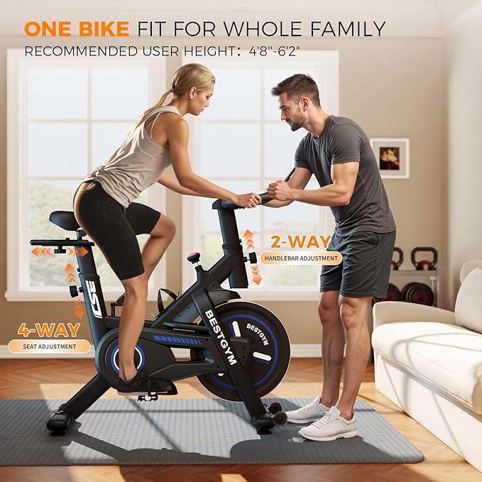 Exercise Bike, Adjustable Resistance Stationary Bikes for Home with App Compatible, Quiet Indoor Cycling Bike with 330lbs Weight Capacity, Comfortable Seat, Silent Belt Drive for Home Fitness and Weight Loss(Friction-Black)