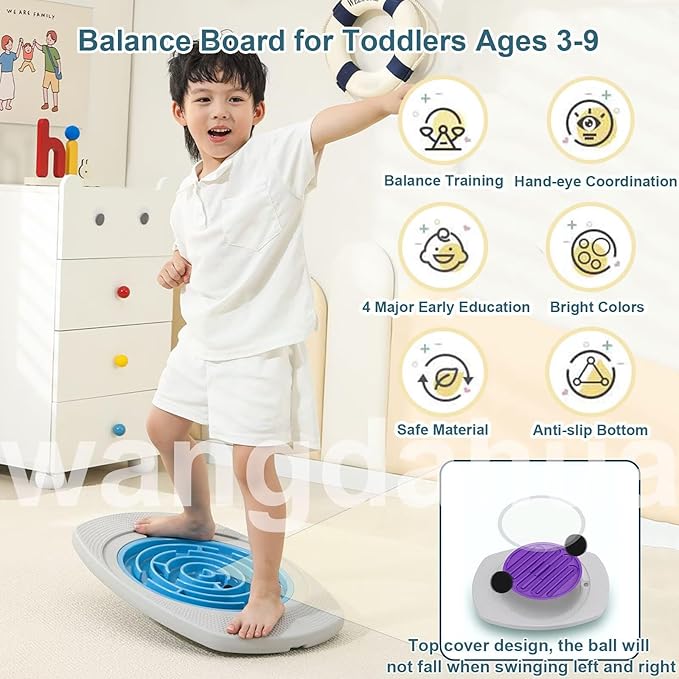 Balance Board for Kids, 20 inch Balance Board Maze with 2 Balls, 3 Replacement Labyrinth Boards, Toddler Wobble Boards for Sensory Training, Non-Slip Pedals, Max Load 130 Lbs