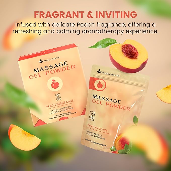 Massage Gel Powder 50g | Peach Fragrance | Made in Japan | Smooth and Slippery Gel for Wellness and Relaxation | 50g Makes 1.32 Gallons/ 5 litres | Just Add Water