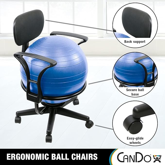 CanDo Metal Ball Chair - Inflatable Ergonomic Active Seating Exercise Ball Chair with Air Pump for Home, Office, and Classroom
