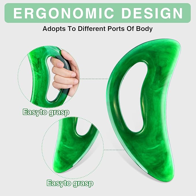 Large Gua Sha Massage Tool with Handle Large Lymphatic Drainage Massager, Resin Body Gua Sha Tool for Back Neck Face Legs, Cellulite Removal, Body Massage Tool for Women and Men (Green)