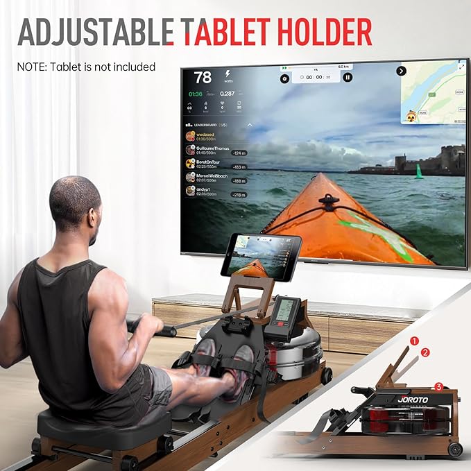 JOROTO Water Rowing Machines for Home, Foldable Rowing Machine with 400LBS Weight Capacity, Dedicated Monitor & Bluetooth APP, Large Water Tank & Comfortable Seat for Immersive Water Rower