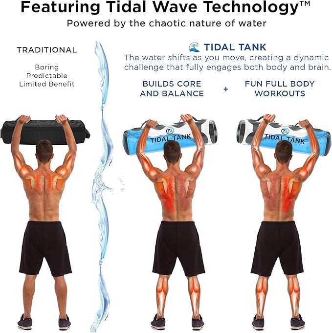 Tidal Tank Tube - The Original Aqua Bag - Water Weight Bag up to 79 lbs - Adjustable Workout Sand Bags Weights Alternative - Portable Sandbag Fitness Equipment Set, Home Exercise Gym - Including App