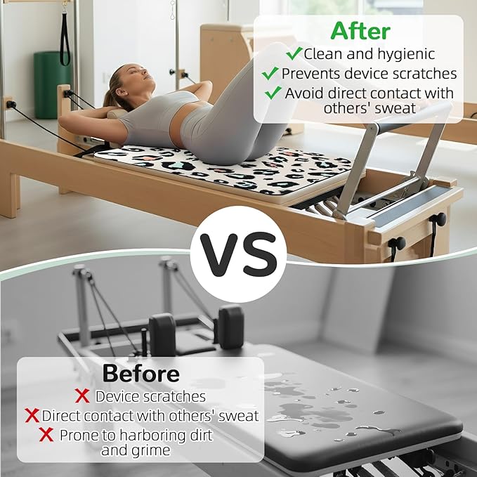 Non Slip Pilates Reformer Mat, Soft Fleece Surface Pilates Towel Mat, Pilates Mat with Multiple Equipment, Lightweight and Foldable, Sweat Wicking and Quick Drying, For Yoga and Fitness (Spotted)