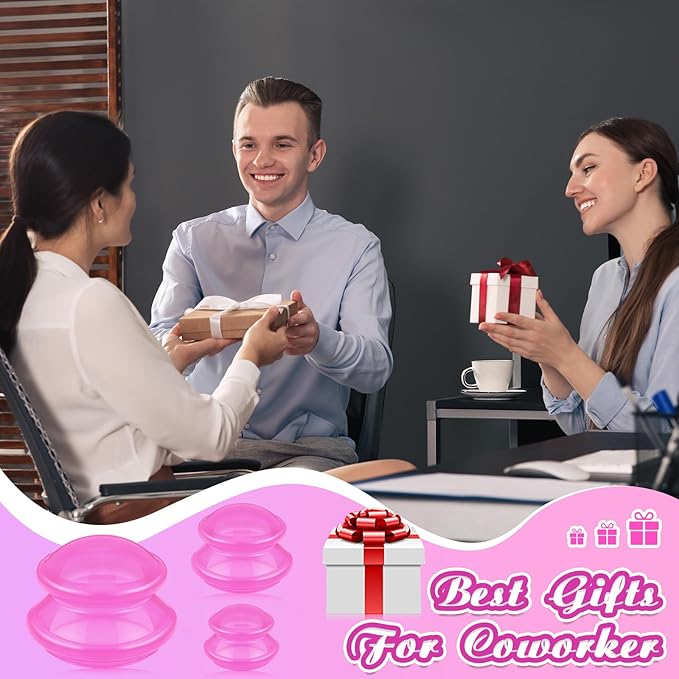 TrelaCo 6 Pcs Cupping Kit for Massage Therapy 3 Sizes Silicone Cupping Set Chinese Massage Therapy for Studio Household Cellulite Joint Pain Muscle Pain(Clear Hot Pink)