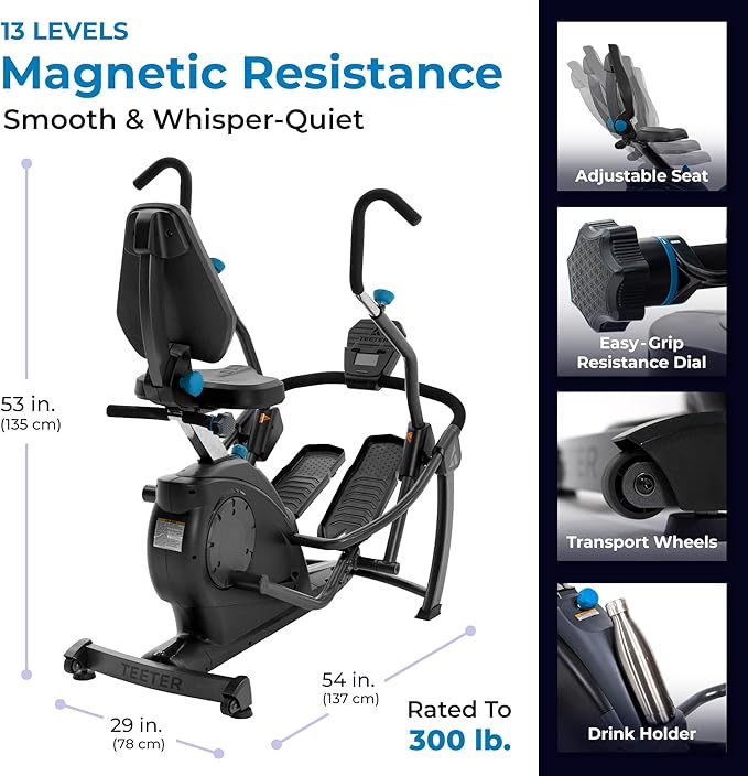 Teeter FreeStep Recumbent Cross Trainer Stepper, Zero-Impact Exercise Bike Alternative w/Patented Physical Therapy Stride, Up to 350lb, Free App w/Trainer Workouts (LT3+Mat Bundle)