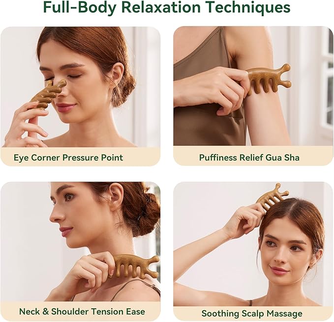 Gua sha Tool for Face&Body,Nose Gua Sha,Gua Sha Tools,Guasha Brush for Head,Scalp Massage Comb,Wooden Scalp Massager,Head Massager,Christmas Gift,Natural Green Sandalwood
