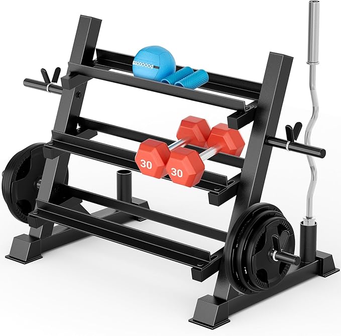 YOLEO Professional Dumbbell Rack, 1100LBS Capacity Weight Rack for Dumbbells Barbells Kettlebells, 3-Tier Adjustable Weight Stand, Multifunctional Weight Storage, Compact Weight Organizer for Home Gym (Rack Only)