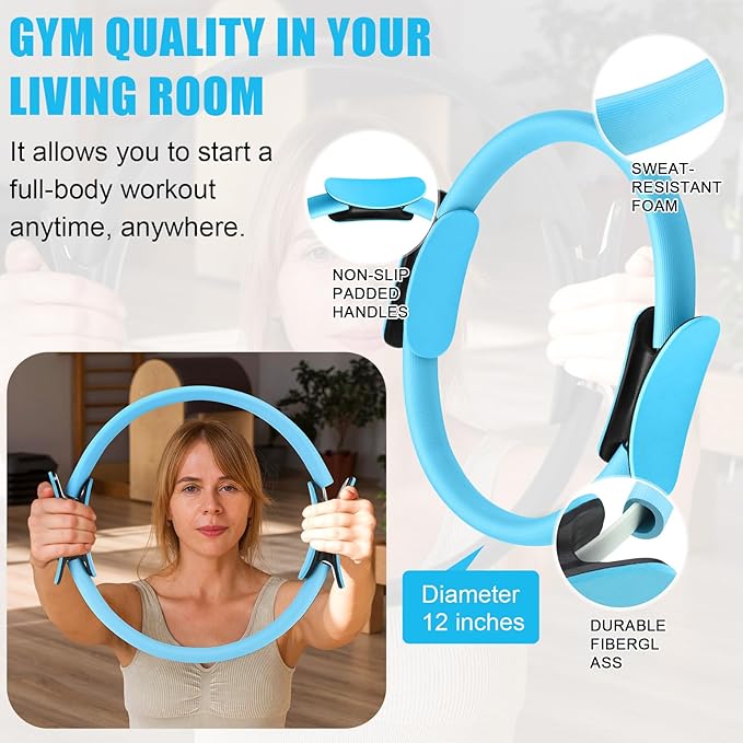 10 Pcs Home Pilates Ring Set for Women Yoga Equipment Accessories Pilates Ring Circle and Ball Workouts Gift Include Ball Yoga Circle Resistance Bands Block Straps Gym Bag