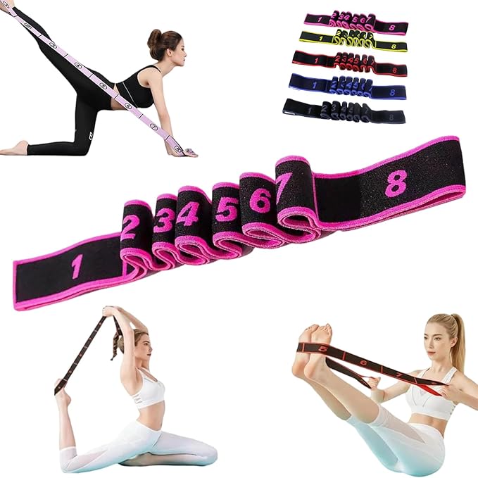Fitness Resistance Band for Stretching and Yoga, Fashion Puller Exercise, Numbered Resistance Band with Handles for Arms, 8 Loops Elastic Exercise Bands for Yoga, Stretching, Fitness