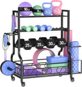 PARTPHONER Adjustable Dumbbell Rack, Weight Rack for Home Gym Storage, Home Gym Storage for Stores Dumbbells, Kettlebells and Yoga Mats, All in One Workout Storage Racks with Wheels and Hooks, Durable Powder Coated Steel