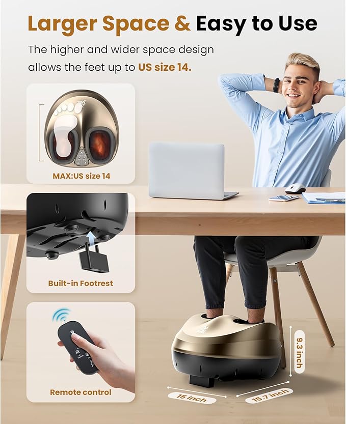 BOB AND BRAD Foot Massager Machine with Heat and Remote, Fits up to Size 14, FSA Eligible HSA Shiatsu Deep Kneading Foot Massager for Plantar Fasciitis and Neuropathy