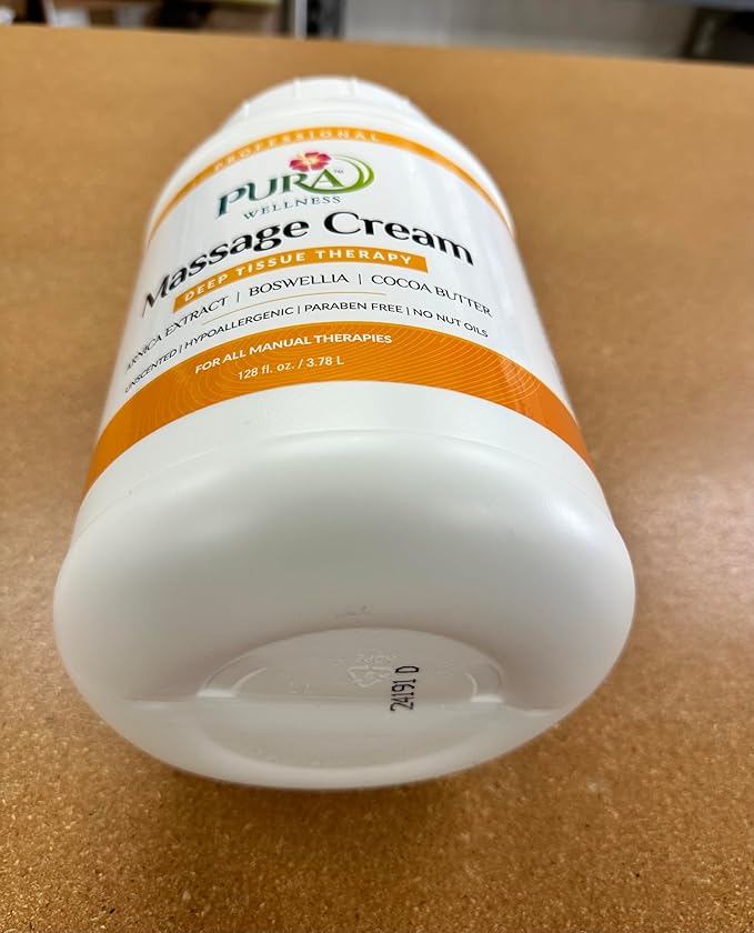 Deep Tissue Therapy 1 Gallon Massage Cream, Professional, Massage Therapy, Unscented, Natural Ingredients, Skin Hydrating, Moisturizing, Muscle Relief, for Bruising, Recovery, Soothing