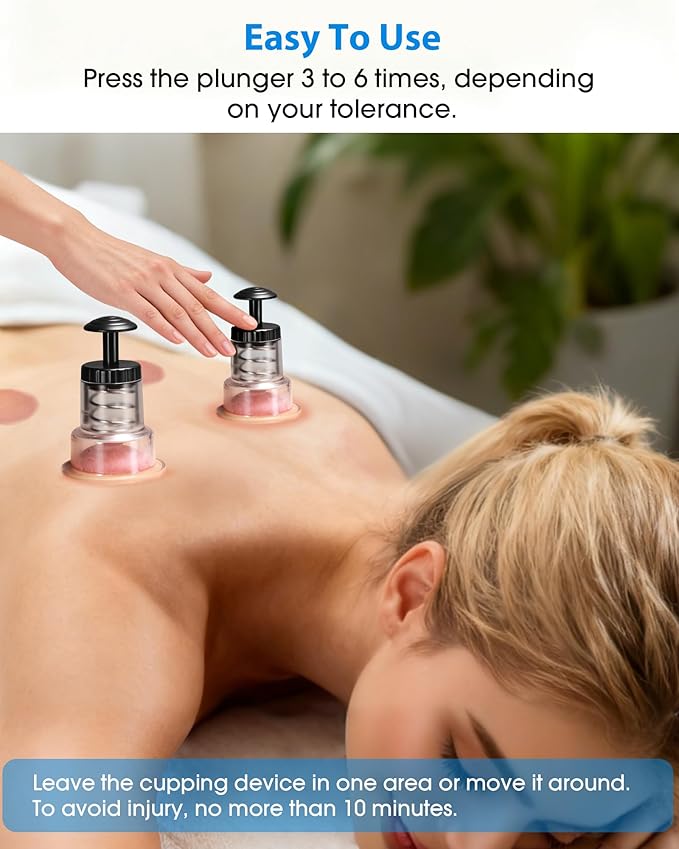 Cupping Kit for Massage Therapy, 2 Sizes Cupping Set, Unique Piston Design, Portable Massager for Studio & Home Use, Muscle Pain Relief, Myofascial Release, Cellulite Reduction (6 Pack)