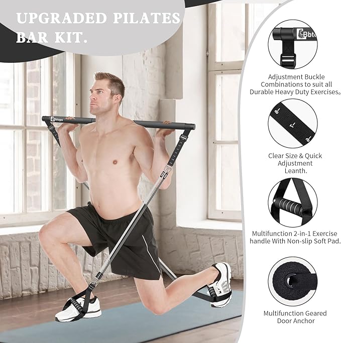Pilates Bar Kit with Resistance Bands,Pilates Bar with Stackable Bands Workout Equipment for Legs,Hip,Waist and Arm,Exercise Fitness Equipment for Women & Men Home Gym Yoga Pilates