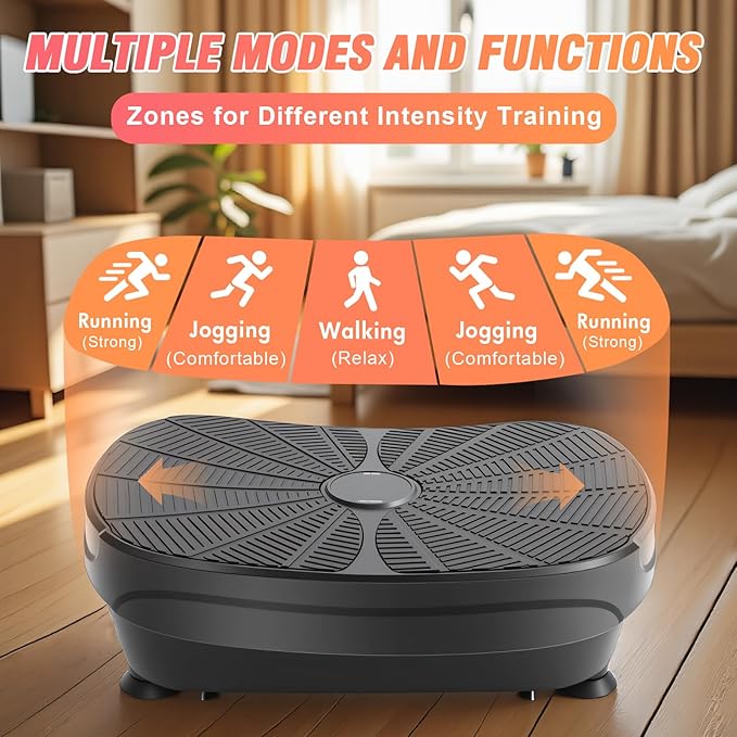 Vibration Plate Exercise Machine, 9 Preset Modes & 99-Level Full Body Workout Vibrating Plate for Lymphatic Drainage Weight Loss, 400lbs Capacity Shake Fitness Platform with Resistance Bands
