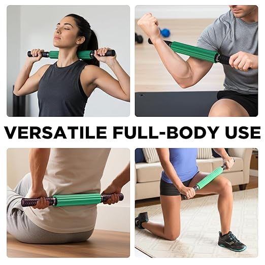 TheraBand - 11756 Roller Massager +, Portable Muscle Rolling Stick with Retractable Handles for Self-Myofascial Release, Deep Tissue & Trigger Point Massage, Gifts for Runners, Athletes, Crossfit Green