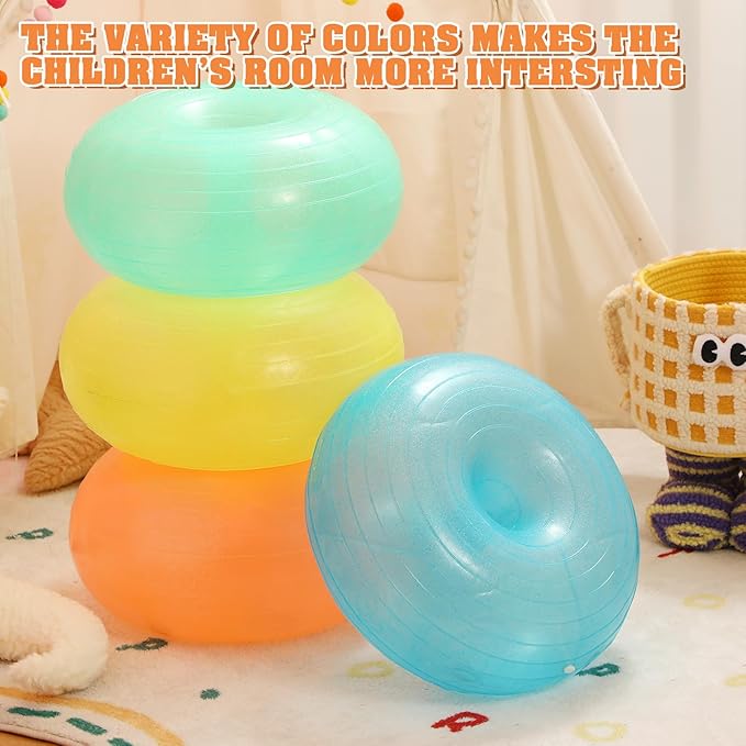 Libima 4 Pcs Flexible Seating for Classroom Inflatable Ball Chairs with Pump Donut Exercise Ball Cushion Seat for Balance and Stability Training School Home Office Gym Yoga Workout