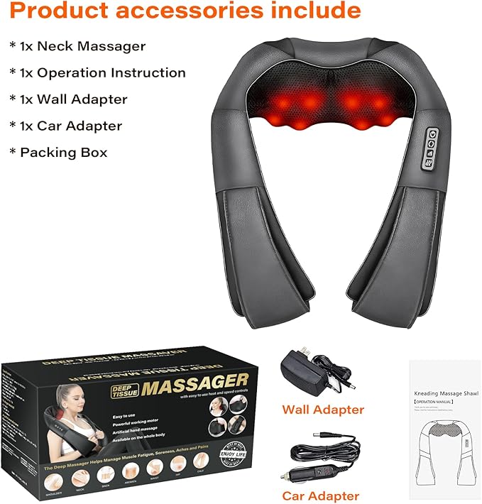 Shiatsu Electric Massager with Heat - 3D Kneading Pillow for Neck, Back, Shoulder, Muscle Pain Relief - Office, Home, Car Use - Fits Parents (Gray-button)