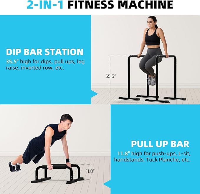 Outdoor Basic 2-in-1 Adjustable Dip Bar Station - Heavy Duty Parallel Bars with Connecting Parts, Extra Tall & Thickened Steel Design for Home Gym, Calisthenics & Strength Training (Dip Bar Pro)