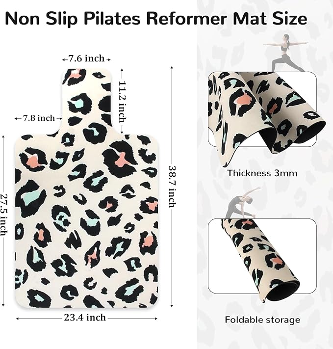 Non Slip Pilates Reformer Mat, Soft Fleece Surface Pilates Towel Mat, Pilates Mat with Multiple Equipment, Lightweight and Foldable, Sweat Wicking and Quick Drying, For Yoga and Fitness (Spotted)