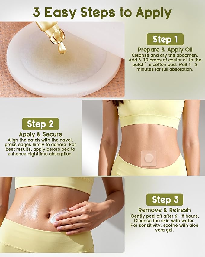 54PCS Castor Oil Patches for Belly Button, Castor Oil Pack Wrap Disposable Self-Adhesive, Organic Cotton, Leak-Proof & Breathable, No Wash - Square, Beige