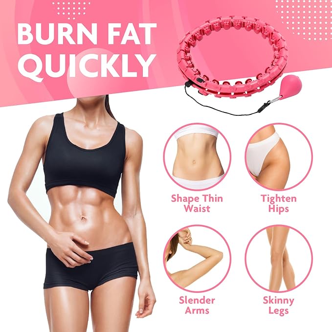 Hula Hoop Fitness Gear - Abs Workout, Weight Loss & Burn Fat (Smart Weighted Hula Hoops, Stomach Exercises),Pink,FE21440