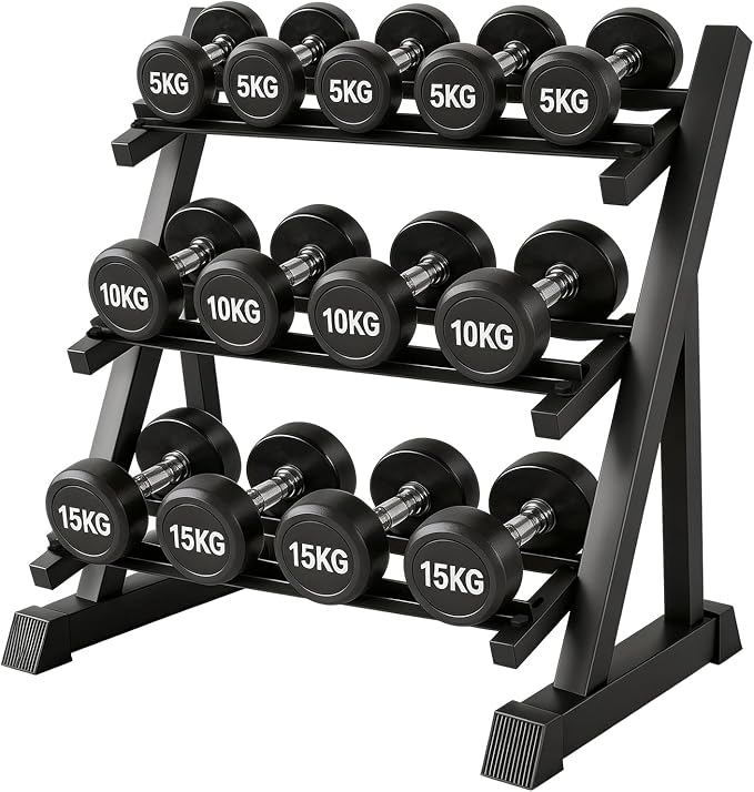 Dumbbell Rack 3-Tier Adjustable Dumbbell Rack Suitable for Dumbbells, Kettlebells, and Other Compact Weights Space-Saving Dumbbell Storage Rack - 1000LBS Capacity