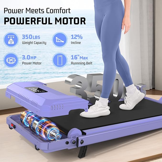 FUNMILY Upgrade Walking Pad Folding Treadmill with 12%/15% & Handle Bar, 3.5HP Foldable Under Desk Compact Treadmills for Home/Office/Gym, 400+lb Capacity, Shock Absorption