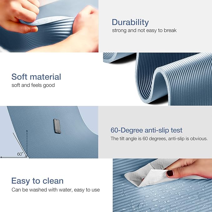 Gruper Yoga Mat Non Slip NBR Extra Thick Yoga Mat, 72"L x 32"/24"W x 0.6"/0.4"TH (185cm x 80cm/61cm x 15mm/10mm), Anti-Tear Exercise Mat with Carrying Strap and Bag, Workout Mats for Yoga, Pilates