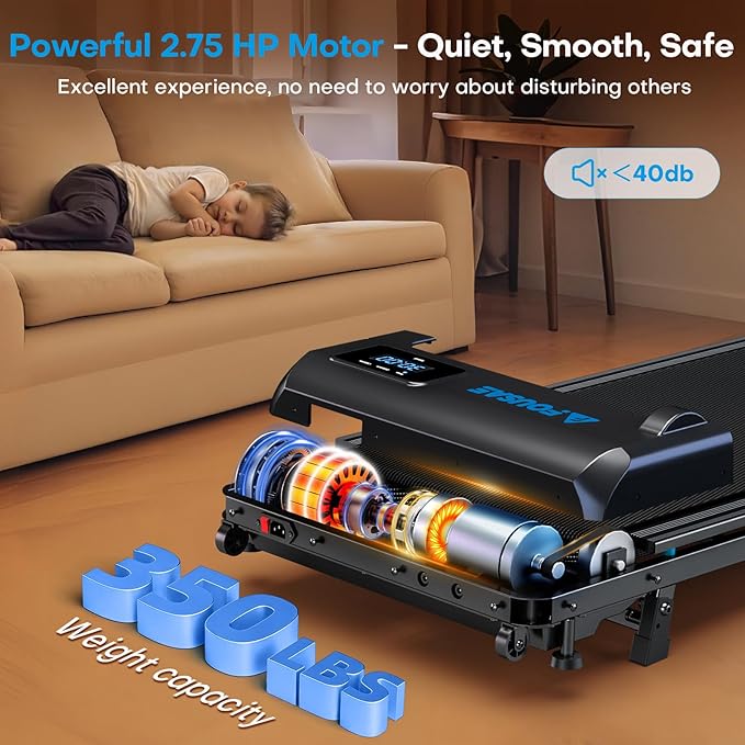 Walking Pad Treadmill, 6.2MPH Under Desk Walking Pad with 10% Incline, Treadmills for Home with Double Frame, 2.75HP Brushless Drive, 12 HIIT Programs, Remote Control, 350LBS Capacity