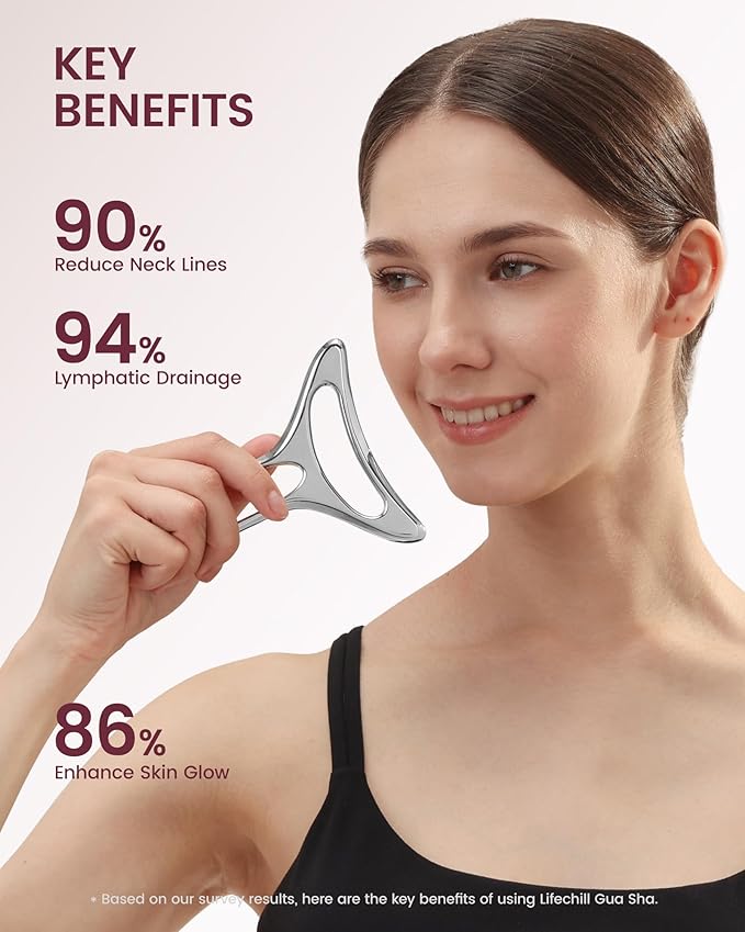 lifechill Lymphatic Drainage Massager & Facial Gua Sha, Metal Muscle Scraper Tool for Massage Therapy, Fascia Massage Tools for Full Body, Smooth Face & Neck Fine Lines and Wrinkles (S)