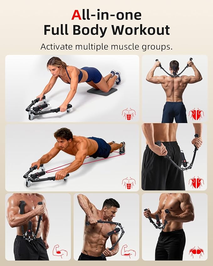 Abahub Twister Arm Exerciser, Enhanced Hydraulic Power Chest Expander with AB Rollers, 22-440LBS Adjustable Resistance Home Gym Equipment, Shoulder Muscle Trainer for Arm, Chest & Core Workout